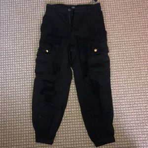 black ripped cargo pants